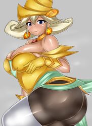 1girls ass big_ass big_breasts black_stockings blue_eyes breasts busty cleavage dark-skinned_female dark_skin duel_monster fat_ass female female_only huge_ass huge_breasts large_ass large_breasts lemon_magician_girl long_gloves magician_girl magician_hat shiny_skin solo thick thick_thighs voluptuous yu-gi-oh!