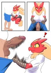 ! 1boy 1girls 2019 abs absurd_res anthro blaziken comic female hi_res huge_ass huge_penis human human_on_anthro interspecies male mammal muscular muscular_female nintendo original_character penis_awe poképhilia pokemon pokemon_(species) pokemon_rse simple_background thugji3 undressing video_games