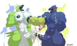 2boys 3_toes 4_fingers 5_fingers abs ahnik_(character) anthro anthrofied avian beak big_pecs black_sclera bodily_fluids corviknight crest crossover cum cumshot digitigrade edgar_(ahnik) ejaculation eyewear feathers fingers foreskin gay genital_fluids glasses green_feathers green_scales group lactating lizard male male/male male_lactation male_only masturbation milk moobs muscular nintendo nipple_penetration nipple_vore nipples open_mouth orgasm original_character oswald_(ahnik) pec_grab pecs penetration penis pink_eyes pink_feathers pokémon_(species) pokemon pokemon_ss reptile rito ritsukaxan scales scalie signature simple_background tail_feathers testicles the_legend_of_zelda thick_thighs toes uncut video_games vore white_feathers wide_hips wings yaoi yellow_sclera