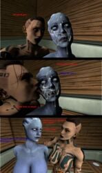 2girls 3d alien asari blue_skin comic cum_cleanup cum_on_face jack_(mass_effect) liara_t'soni licking_cum mass_effect miranda_lawson source_filmmaker subject_zero wholeroastedchicken