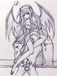 bare_legs bondage clothed_female_nude_male clothing demon_girl drain_vitality draining_life draining_life-force draining_vitality energy_drain femdom high_heels long_hair malesub milking monochrome neriaisu no_color nun pencil_(artwork) penis pointy_ears reverse_rape smile soul_absorption soul_suck soul_sucking strangling succubus tail tail_sex testicles traditional_media_(artwork) wings