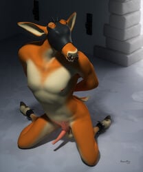 3d anthro balls beastmilk cervid dungeon facial_piercing furry hooves invalid_tag male male_only mammal mask nose_piercing nose_ring on_ground penis piercing