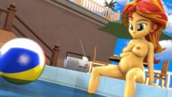 3d animated beach_ball casual equestria_girls friendship_is_magic human humanized my_little_pony personification pool pregnant sunset_shimmer