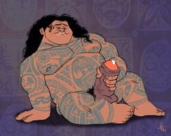 biting_lip disney male male_only masturbation maui moana nipples penis solo tattoo