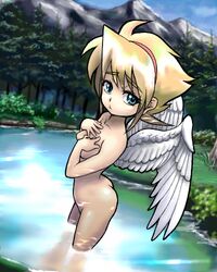 breath_of_fire breath_of_fire_iii capcom fjym2 lowres nature nina_(breath_of_fire_i) nina_(breath_of_fire_iii) nude oekaki river water white_wings wings