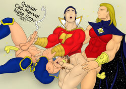 2008 3boys anal anal_sex billy_batson bottomless cape crossover cumshot dc dc_comics dildo erection gay icemanblue licking_penis male male_only marvel marvel_comics masturbation nate_grey quasar shazam shazam_(series) straight_hair threesome uncensored wendell_vaughn x-man x-men yaoi