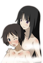 blunt_bangs blush breast_grab breasts ga-rei ga-rei_zero hime_cut isayama_yomi kagura_tsuchimiya nude paopa_ship pointy_chin tsuchimiya_kagura yomi_isayama