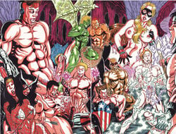 bisexual cassie_lang chameleon_boy colossal_boy crossover dark-skinned_male dark_skin dawnstar dc dc_comics element_lad eli_bradley female hawkeye hulkling interracial iron_lad kate_bishop legion_of_superheroes lightning_lad marvel marvel_comics native_american patriot rob_durham smooth_skin stature tagme teddy timber_wolf timber_wolf_(dc) wiccan yaoi young_avengers