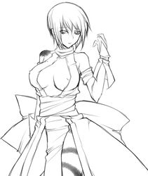 breasts erect_nipples monochrome ninja nipple_slip nipples no_bra open_clothes open_shirt rokuichi samurai_shodown shiki_(samurai_shodown) shirt short_hair snk standing