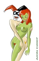 2007 2d 2girls aion_(artist) batman:_the_animated_series batman_(series) breasts dc_comics dcau female female_only green-skinned_female green_skin harley_quinn harley_quinn_(classic) human multiple_girls nipples nude pamela_isley poison_ivy poison_ivy_(dcau) pubic_hair red_hair the_new_batman_adventures yuri