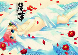 1girls blush doujinshi female female_only flat_chest flower gintama kagura_(gintama) nude petals sakurazawa_izumi solo