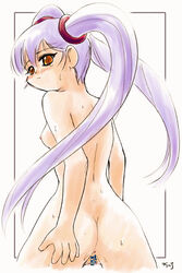 1girls ass big_ass blue_hair breasts censored female human long_hair martian_successor_nadesico nipples nude pale-skinned_female pale_skin pussy ruri_hoshino solo tagme twintails white_background wide_hips yuuichi_(tareme_paradise)