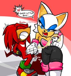 anthro bat bondage bound clothing echidna female fur handjob interspecies knuckles_the_echidna male mammal monotreme nanojam nude rouge_the_bat sonic_(series) straight straight_hair tagme text