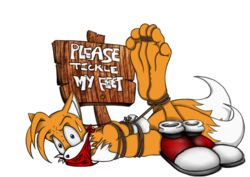 3_toes alpha_channel anthro barefoot biped blue_eyes bondage bondage bound canid canine cloth_gag dazidentevil english_text feet foot_fetish fox gag gagged male mammal simple_background soles solo sonic_(series) source_request tails text toes transparent_background