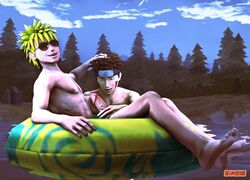 2boys 3d 3d_(artwork) barefoot black_eyes blonde_hair blonde_hair_on_brown_hair blonde_hair_top boner brown_hair brown_hair_bottom cock_hungry domination erect_nipples erection facepaint feet floating forehead_protector gay giko18 glasses hand_on_head handjob imminent_oral innertube inuzuka_kiba legs light_hair_on_dark_hair male male/male male_only naked naruto naruto_(series) naruto_shippuden nude outdoors outside pecs penis retracted_foreskin sex smile soles sunglasses swimming tan_skin tinted_eyewear toes tongue tongue_out uncensored uzumaki_naruto whisker_markings whiskers yaoi yellow_hair