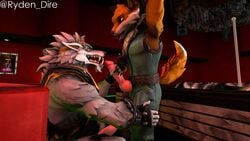 2019 2boys 3d 3d_(artwork) animal_genitalia animal_penis anthro anthro_penetrating canid canine canine_penis canis clothed clothing digital_media_(artwork) dire_(fortnite) duo epic_games erection fennix_(fortnite) fortnite fox fur hair male male_only mammal open_mouth oral penetration penile penis ryden_dire sex tagme tongue tongue_out video_games were werecanid werecanine werewolf wolf