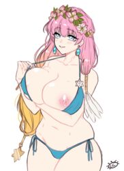 big_breasts blue_panties cryptid_crab exposed_breasts fire_emblem fire_emblem_heroes flashing gunnthra_(fire_emblem) gunnthra_(summer)_(fire_emblem) long_hair looking_at_viewer multicolored_hair tagme thick_thighs undressing