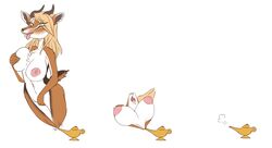 2017 antelope anthro blonde_hair blush bodily_fluids bovid breasts drooling female gazelle genie hair hand_on_breast horn lamp looking_pleasured mammal masturbation nipples nude open_mouth saliva sequence simple_background solo thetransformtentacle tongue tongue_out white_background