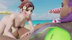 2girls 3d alternate_costume animated asian auxtasy beach blender blizzard_entertainment breasts completely_nude d.va female female_only fingering latina lesbian ocean overwatch shorter_than_30_seconds sombra sound tulum_sombra video video_games waveracer_d.va whisker_markings yuri