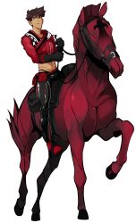 crop_top emanuel_van_redfor f.t.p.h.d. horse lilprincyvi male male_only muscles muscular muscular_male perseus_(f.t.p.h.d.) riding_horse twitter_user_oc