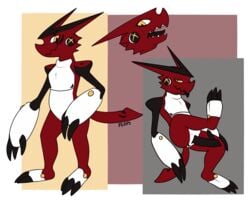 2019 black_tongue digimon digimon_(species) digital_media_(artwork) dragon erection floppsies layne_(shoutmon) male model_sheet penis presenting scalie shoutmon simple_background solo tongue tongue_out yellow_eyes