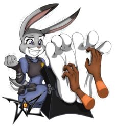 3_toes absurd_res alpha_channel anthro bondage bondage bound clothing dazidentevil disembodied_hand disney duo foot_fetish foot_focus hi_res judy_hopps lagomorph leporid long_ears mammal paws police_uniform purple_eyes rabbit simple_background solo_focus tickle_torture tickling tickling_feet toes transparent_background uniform zootopia