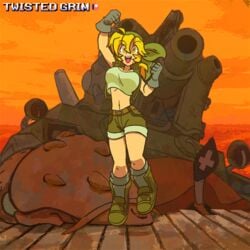 1girls 2d 2d_animation animated bouncing_breasts breasts cleavage eri_kasamoto female female_only jump_cycle jumping large_breasts metal_slug patreon snk twistedgrim wide_hips