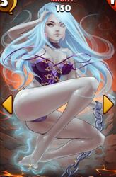 1girls blue_hair chain chained chains cunt_wars female ghost hand_on_head purple_bra purple_panties tagme