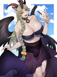 1futa animal_ears ball_bulge balls balls_in_panties balls_under_clothes baphomet bare_arms braid breasts bulge cleavage curvy demon_girl erect_nipples flaccid futa_only futa_sans_pussy futanari goat_ears goat_horns huge_breasts intersex long_hair looking_at_viewer mogiki_hayami nipple_bulge nipples open_mouth panties panty_bulge penis penis_bulge penis_in_panties penis_under_clothes smile solo wide_hips