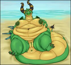 1girls 2019 3_toes 5_fingers anthro anus areola arm_support beach belly belly_overhang belly_scales big_belly big_breasts biped black_claws black_horn black_pawpads black_tail breasts chubby claws clitoris clothing countershade_face countershade_tail countershade_torso countershading curved_horn deep_navel dragon erect_nipples eye_contact farsek female fingers folded_wings full-length_portrait fupa glistening glistening_scales green_areola green_clitoris green_membrane green_nipples green_scales green_tail green_tongue green_wings half-closed_eyes head_tilt hi_res holding_belly horn horn_ring huge_breasts hyper hyper_belly long_tail looking_at_viewer lying membrane_(anatomy) membranous_wings morbidly_obese multicolored_scales multicolored_tail navel nipples non-mammal_breasts nude obese obese_female on_back open_mouth open_smile outside overweight overweight_female pawpads portrait puffy_areola puffy_nipples pussy reclining sand scales scalie sea seaside sky smile soles solo spiked_tail spikes tail_anus tail_ring tan_countershading tan_scales tan_tail thick_tail thick_thighs toe_claws toes tongue torn_clothing two_tone_scales water western_dragon wide_hips wings yellow_anus yellow_eyes yellow_pussy