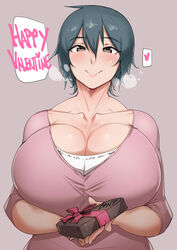 busty cleavage happy_valentine huge_breasts large_breasts mature_female milf natsumi_(natedecock) original shirt short_hair