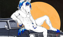 car equid equine hi_res horse jambalayathepit male male_only mammal muscle_car muscular pinup pose solo_male vehicle