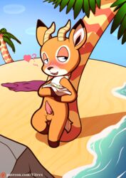 animal_crossing animal_genitalia anthro balls beau_(animal_crossing) blush bottomless cervid clothed clothing digital_media_(artwork) erection hi_res male male_only mammal nintendo outdoors penis sheath smile solo topwear video_games vitrex