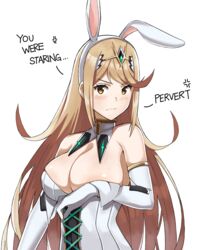 1girls big_breasts breasts bunny_ears_headband bunnysuit cleavage elbow_gloves female j@ck mythra mythra_(xenoblade) nintendo playboy_bunny playboy_bunny_leotard tsundere wardrobe_malfunction xenoblade_(series) xenoblade_chronicles_2