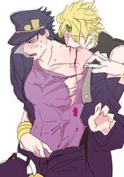 2boys bite blood_sucking bloodplay clothing dio_brando hand_in_pants hand_under_clothes jojo's_bizarre_adventure jotaro_kujo male male/male male_only nanko_(artist) rape stardust_crusaders tagme vampire yaoi