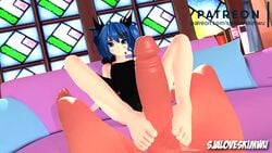 3d animated barefeet barefoot blue_hair erection feet foot foot_fetish footjob gif hatsune_miku large_penis lowres mikumikudance no_sound penis sergemeister sja1986 spread_legs toes video vocaloid