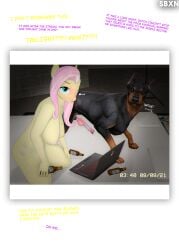 3d_(artwork) after_sex animal_genitalia anthro anthro_on_feral big_breasts blue_eyes blush bodily_fluids breasts canid canine canis caught caught_on_camera cum cum_in_mouth cum_inside cutie_mark digital_media_(artwork) domestic_dog duo equid equine erection female feral fluttershy_(mlp) friendship_is_magic genital_fluids genitals hair hasbro hi_res horse interspecies male male/female mammal my_little_pony mythological_creature mythological_equine mythology nipples nude pegasus penis photo pink_hair pony sbxn source_filmmaker_(artwork) text wings yellow_body zoophilia