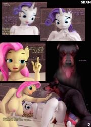 3d_(artwork) animal_genitalia anthro anthro_on_feral balls big_breasts blue_eyes blush bodily_fluids breasts canid canine canis cum cutie_mark digital_media_(artwork) domestic_dog duo equid equine erection female female_penetrated feral fluttershy_(mlp) friendship_is_magic genital_fluids genitals group hair hasbro hi_res horn livestream male male/female male_penetrating mammal my_little_pony mythological_creature mythological_equine mythology nipples nude penetration penile penis pink_hair pussy rarity_(mlp) sbxn sex size_difference source_filmmaker_(artwork) streaming text unicorn white_body zoophilia