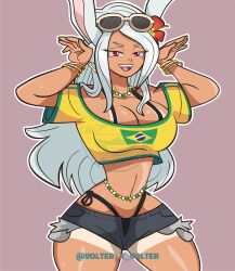 1girls ass big_ass big_breasts big_thighs boku_no_hero_academia brazil brazilian brazilian_female brazilian_miku brazilian_miku_(cosplay) breasts butt dark_skin female female_only hatsune_miku huge_ass huge_breasts huge_thighs long_hair mirko miruko my_hero_academia rabbit_ears rabbit_girl red_eyes rumi_usagiyama shirt shorts solo thick_hips thick_thighs thighs thong vocaloid volter_x_volter white_hair yellow_shirt