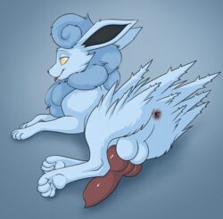 1boy 4_toes absurd_res alternate_color animal_genitalia animal_penis anus ass bad_anatomy big_ears big_penis big_testicles blue_background blue_fur canine canine_penis eeveelution erection eye_contact fan_character feet furry generation_1_pokemon half-closed_eyes hi_res huge_penis jolteon knot large_penis long_ears looking_at_viewer looking_back male male_only nintendo nude on_side paws penis pokemon pokemon_(species) pokemon_rgby presenting presenting_hindquarters simple_background smile solo tongue tongue_out video_games wide_hips yellow_fur zetsin