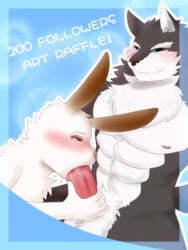 anthro big_penis blush canine deep_throat deepthroat fellatio furry gay hornbunxx looking_down looking_up male male/male male_only nipples oral oral_sex original_character penis_grab rabbit saliva tongue_out wolf