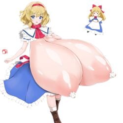 2girls alice_margatroid bea_(bropmlk) big_breasts breastless_clothes breastless_clothing breasts_bigger_than_body breasts_bigger_than_head breasts_out casual_nudity doll enormous_breasts gigantic_breasts huge_breasts hyper hyper_breasts pasties shanghai_doll topless topless_female touhou