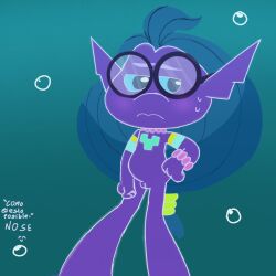 blue_hair blush dreamworks laguna_tidepool purple_skin showing_pussy sweat trolls:_trollstopia trolls_(film)