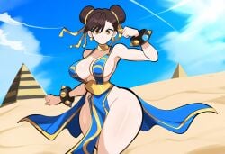 1girls 2d ai_generated alternate_costume angry annoyed asian asian_female big_breasts blue_clothing blue_sky bottom_heavy breasts brown_hair chun-li clenched_fist closed_hand closed_hands clouds costume curvy curvy_figure dark_brown_hair dark_hair desert dot_mouth double_bun dunes egyptian_clothes female hair_buns hair_rings hips hourglass_figure human large_breasts light-skinned_female light_skin love_handles medium_breasts mullon novelai pelvic_curtain pyramid raised_hand revealing_clothes sand side_boob sky sling_top solo street_fighter thick_thighs thighs thunder_thighs video_game_character wide_hips