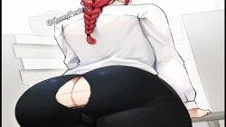 1girls ass ass_focus big_ass brap bubble_ass bubble_butt chainsaw_man clothing dat_ass fart fart_fetish feet female female_focus female_only honeyfartsbr huge_ass makima_(chainsaw_man) office_clothing office_lady red_hair ripped_clothing ripped_pants round_ass secretary sound sound_only_video still_image_with_sound tight_clothing tight_fit torn_clothes torn_clothing video