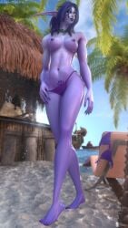 1girls athletic athletic_female barbell_piercing blizzard_entertainment night_elf nipple_piercing pinup pubic_tattoo purple_hair purple_skin serdana solo tattoo warcraft world_of_warcraft zentaeron