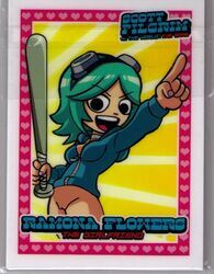 1girls baseball_bat big_eyes black_eyes bottomless breasts card_(medium) cyan_hair edit eyebrows eyebrows_visible_through_hair female female_focus female_only going_commando hair holding holding_object hoodie jacket looking_at_viewer nail_polish open_mouth pointing pussy ramona_flowers scott_pilgrim screencap smile solo solo_focus teeth text tongue vagina