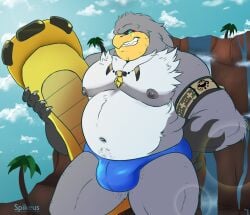 albatross anthro areola armband avian beak belly big_belly bird blue_clothing blue_eyes blue_speedo blue_swimwear blue_underwear bulge clothed clothing digital_media_(artwork) extreme_gear feathers grey_body jewelry looking_at_viewer male male_only musclegut muscular muscular_male narrowed_eyes navel necklace nipples outside overweight overweight_male pecs procellariiform sega sinfulspikes smile smirk solo sonic_(series) sonic_riders sonic_the_hedgehog_(series) speedo storm_the_albatross swimwear thick_thighs topless underwear waterfall white_body white_feathers