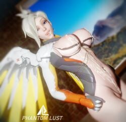 3d angela_ziegler blue_eyes breasts_out fluids gold_jewelry lactation looking_at_viewer mercy overwatch overwatch_2 phantomlust