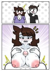 1boy accurate_art_style between_breasts blush breast_press breasts brown_hair cleavage clothing ejaculation emphasis_lines facial father_and_daughter female high_resolution huge_breasts incest jaiden jaiden's_dad jaiden_(jaiden_animations) jaiden_animations jaidenanimations jaidens_dad large_breasts long_hair male nipples nose_blush nude open_mouth paizuri penis polka_dot semen shirt smile steca straight thelazyart tongue white-skinned_female white_skin youtube youtuber youtuber_girl youtubers